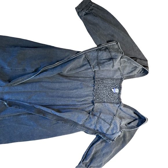 Future Collective Black Denim ZipFront Midi Dress 16W18W Puff Sleeve Square Neck - Picture 9 of 11